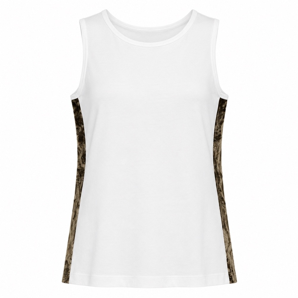 Vtg Pollini Tank Top White Cotton Velvet Side Panel Y2K EuroChic Minimalist Sz 6 - Picture 4 of 16